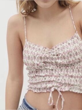 Urban Outfitters Floral Pink Smocked Crop Cami Top, size XS